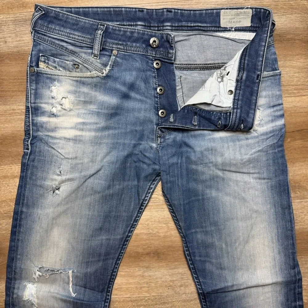 Diesel Iakop Jeans Mens 32x32 Blue Distressed Slim Tapered Stretch Denim 060TP